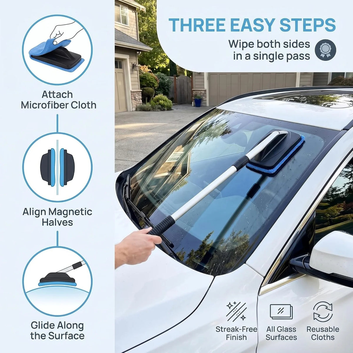 Dual Magnetic Car Windshield Cleaner.Dual Side Car Glass Cleaner