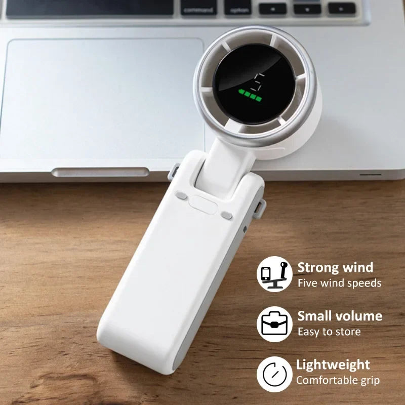 2026 New Hanging Neck Outdoor 180 Degree Folding Desktop Mini Fan Hand-Held Folding High-Speed Powerful Turbo Fan