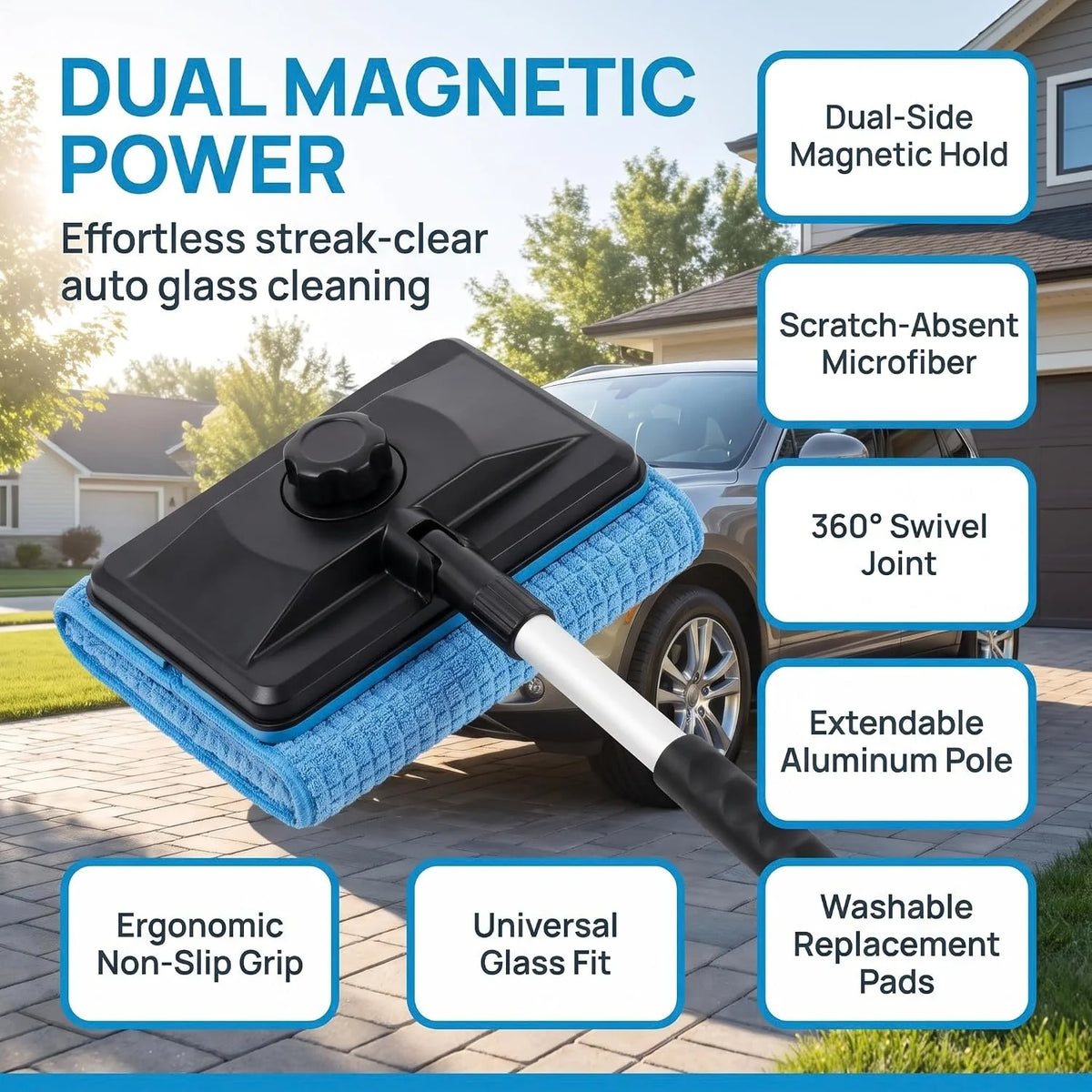 Dual Magnetic Car Windshield Cleaner.Dual Side Car Glass Cleaner