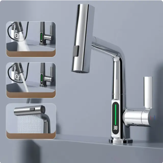 Llave para lavabo tipo cascada con pantalla digital