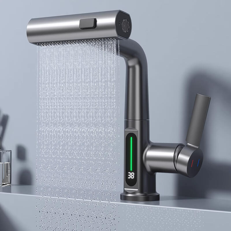 Llave para lavabo tipo cascada con pantalla digital