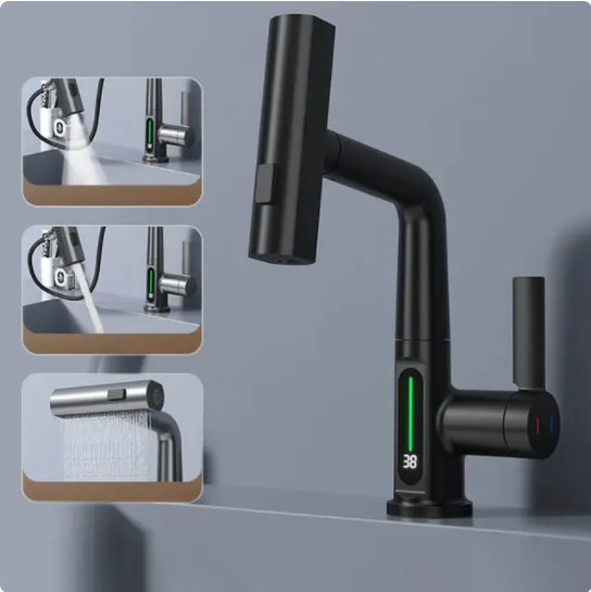 Llave para lavabo tipo cascada con pantalla digital