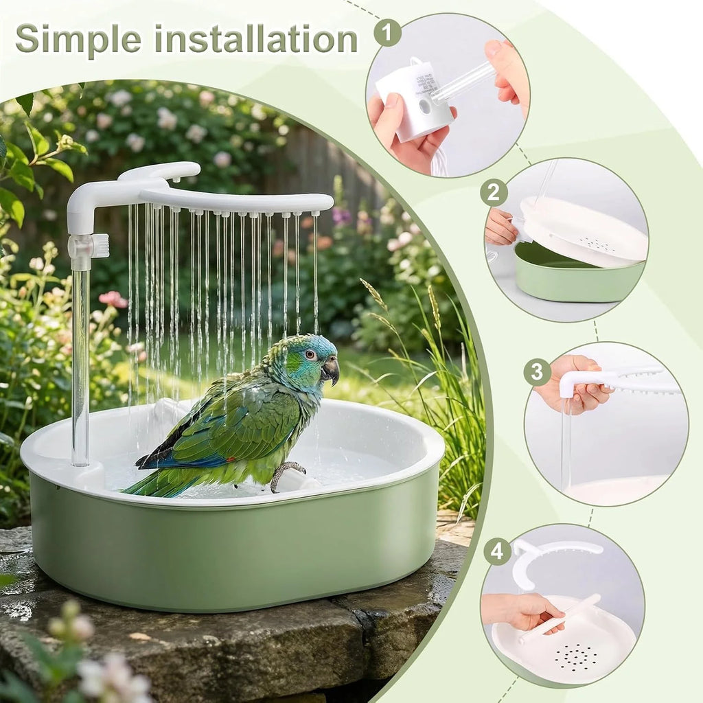 Electric Parakeet Bird Bath Fountain with Shower, USB Automatic Circulating Water