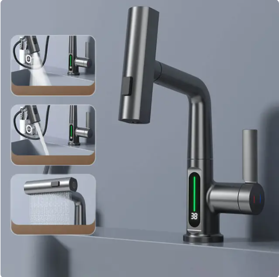 Llave para lavabo tipo cascada con pantalla digital