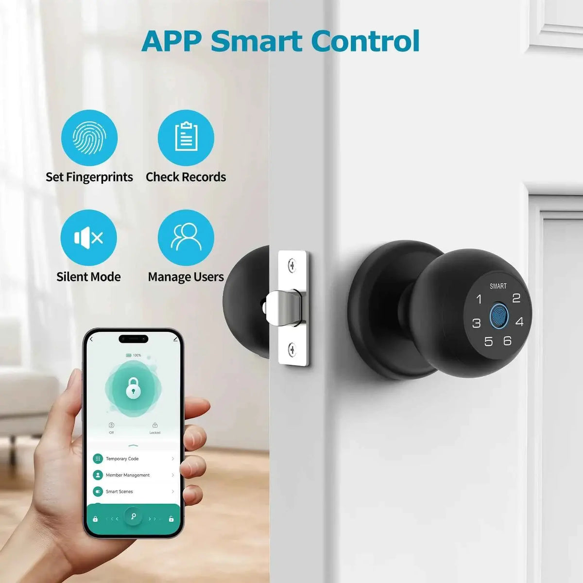 Viladepot Ball-Shaped Smart Lock Fingerprint, App-Controlled, Passcode, and Electronic Touchscreen Keypad Door Lock Smart Handle