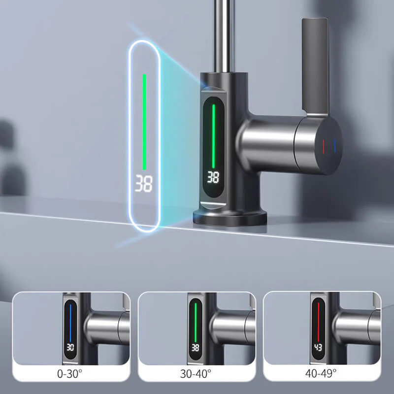 Llave para lavabo tipo cascada con pantalla digital